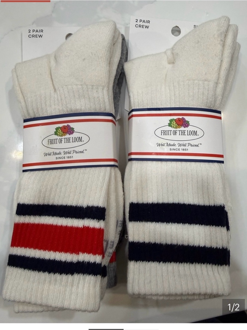 Fruit of the Loom Men’s varsity Crew socks - 4 packs/ 8 pairs
